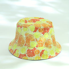 Orange Grapefruit Print Bucket Hat Reversible Sunscreen Beach Fisherman Cap