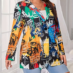  Graffiti Print Lapel Blazer