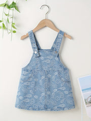 Girls' Swirls Print Casual Denim Overall Dress