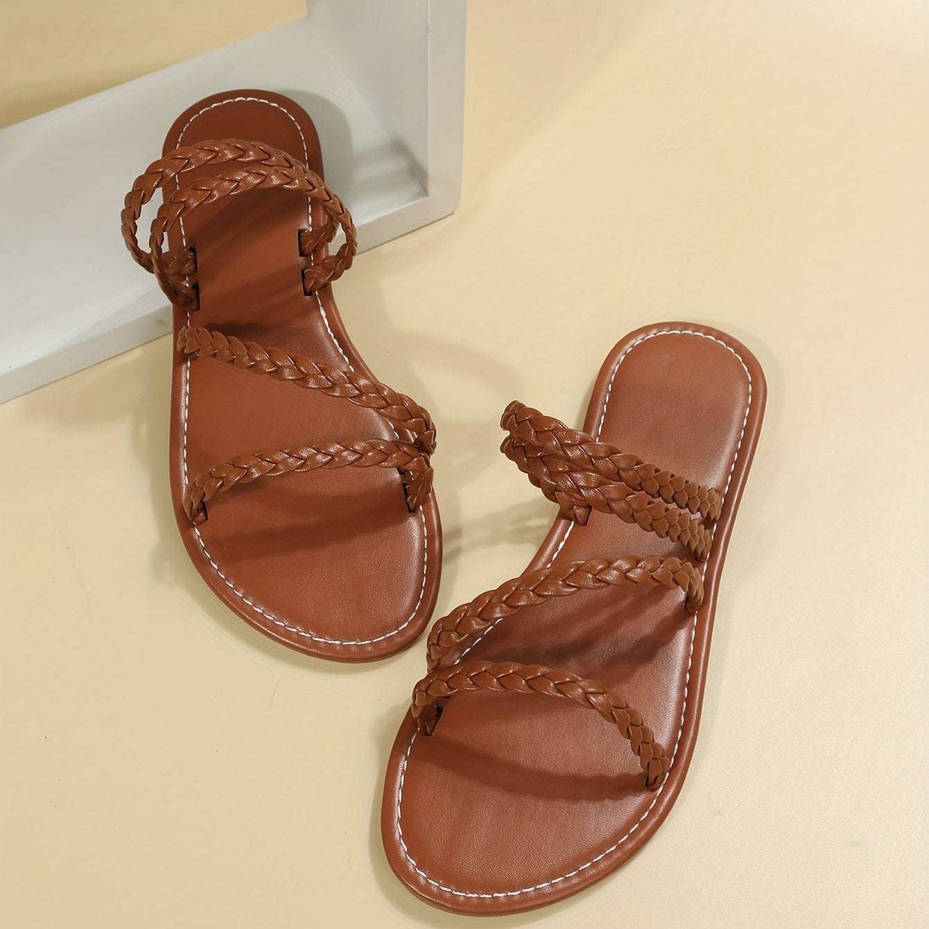 Women's Braided Flat Slide Sandals Open Toe Slip On Casual Beach Slides
