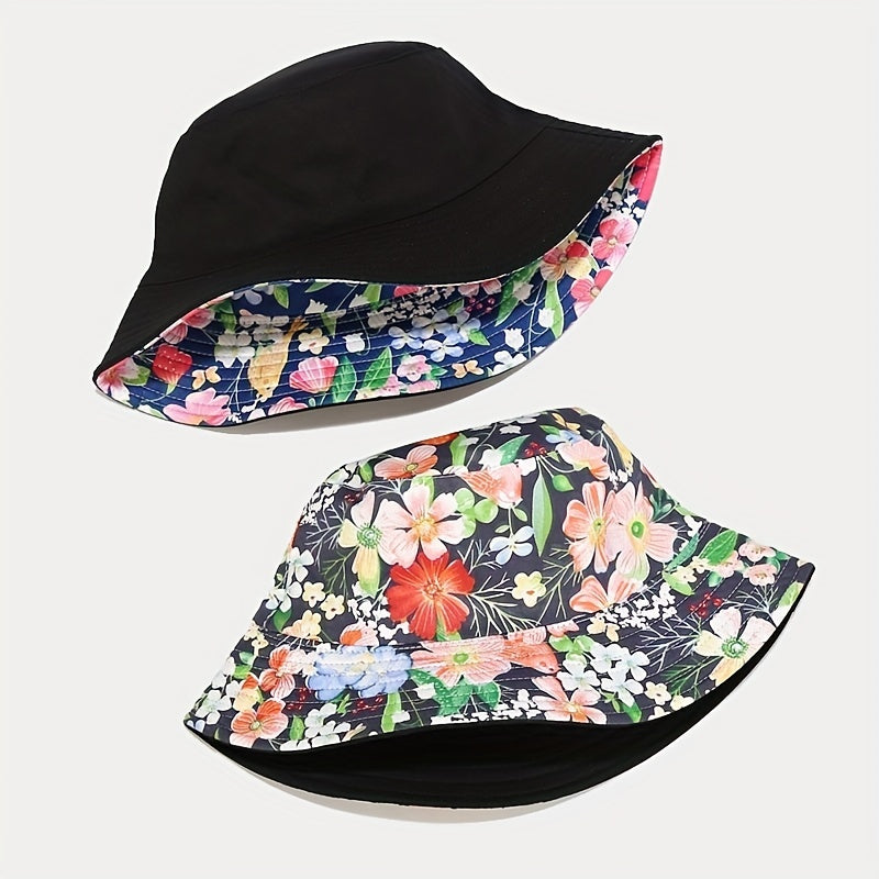 Flower Print Reversible Bucket Hats Casual Sunscreen Basin Hats