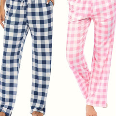 Plaid Drawstring Sleep Bottoms Cozy Home Sleep Pants Women's Loungewear