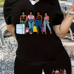  Cartoon Figure Print Two Piece Set