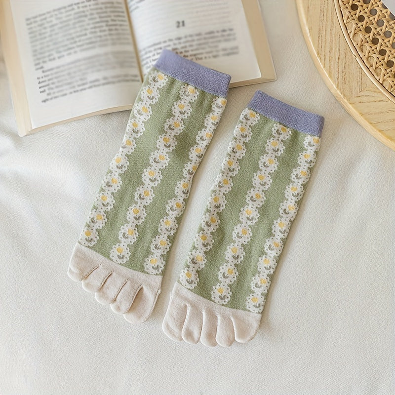 Floral Print Toe Socks 3D Textured Floor Socks