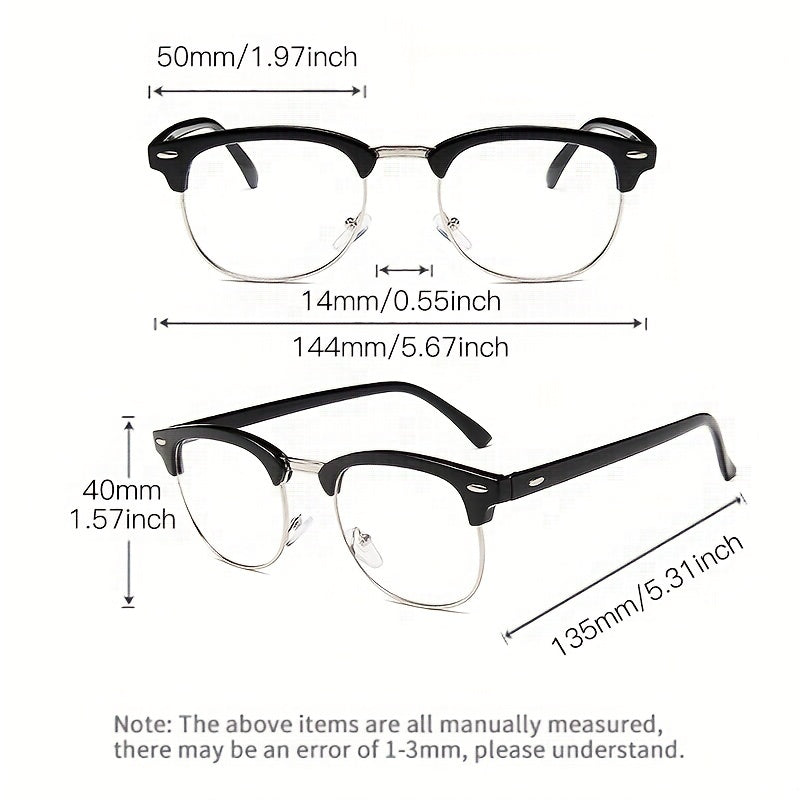 Half Rimless Clear Lens Eyeglasses Vintage Classic Light Blocking Eyeglasses