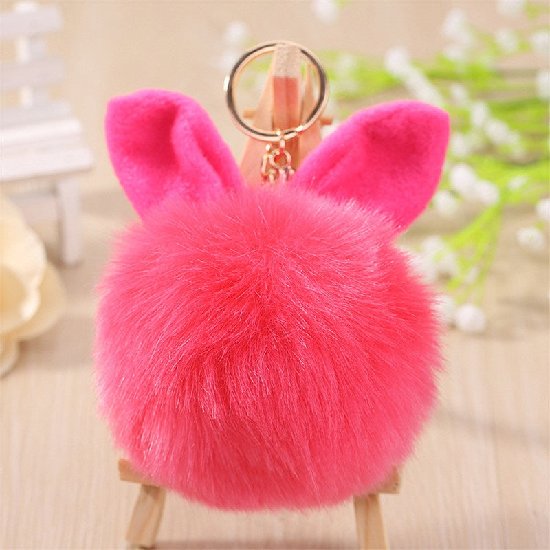 Rabbit Ears Fur Ball Bag Charms Golden Keyring Pom Pom Fluffy Fur Ball Keychain