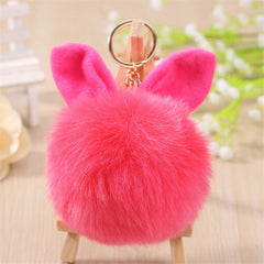 Rabbit Ears Fur Ball Bag Charms Golden Keyring Pom Pom Fluffy Fur Ball Keychain