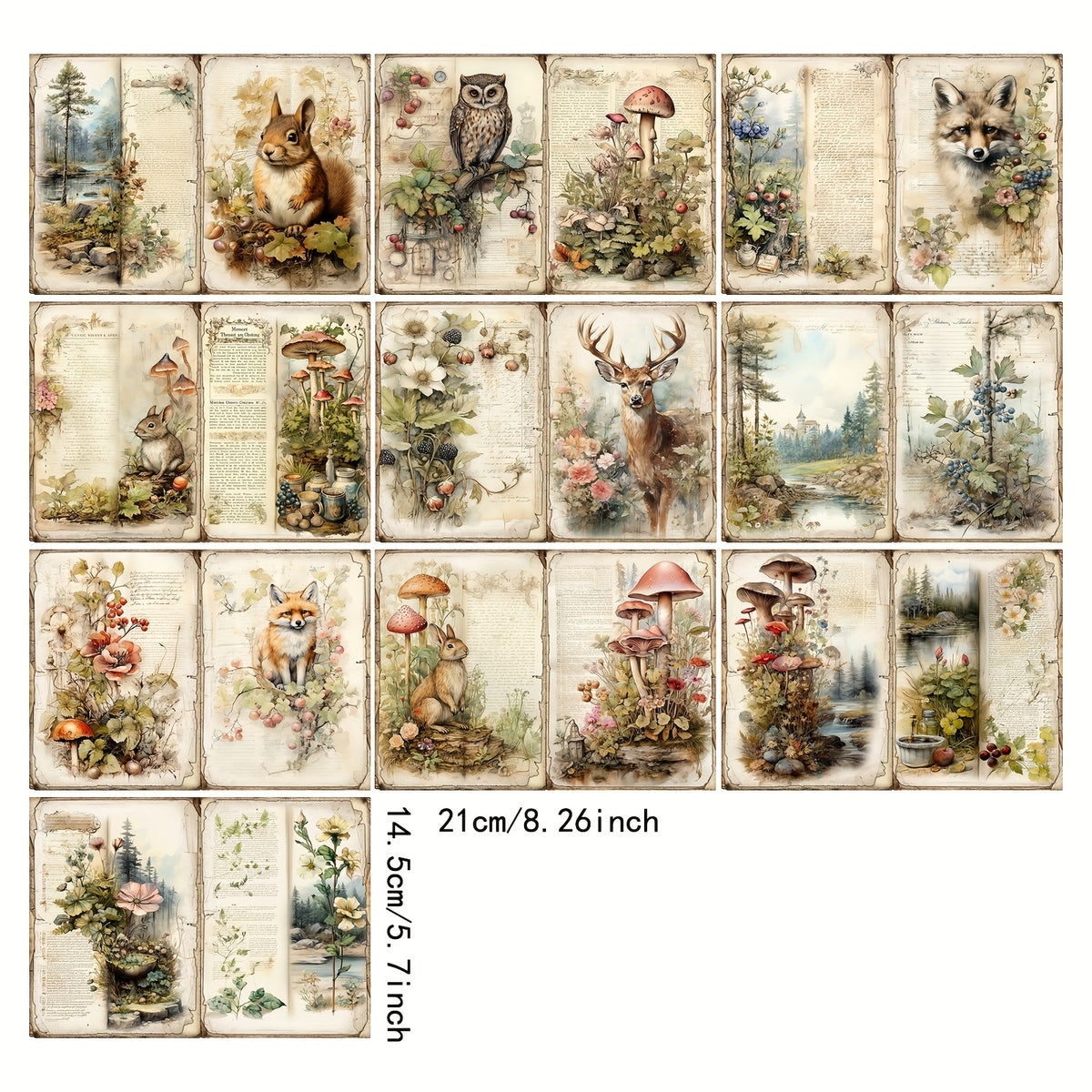10sheets A5 Animal Squirrel Elk Forest Flower Grass DIY Tool Retro Jo