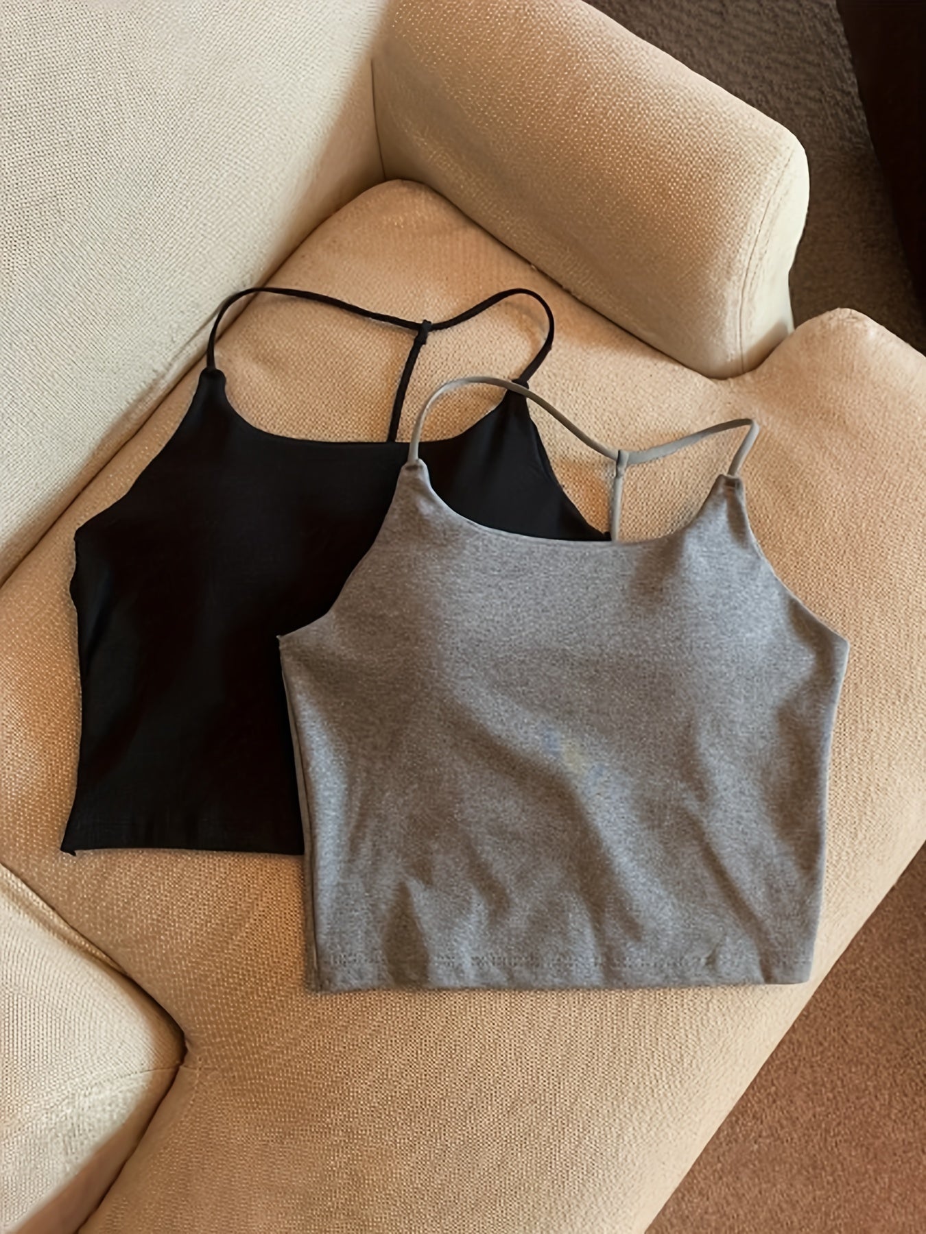2pcs Girl's Solid Cami Top Padded Undershirts for Teens 13-20 Years Old