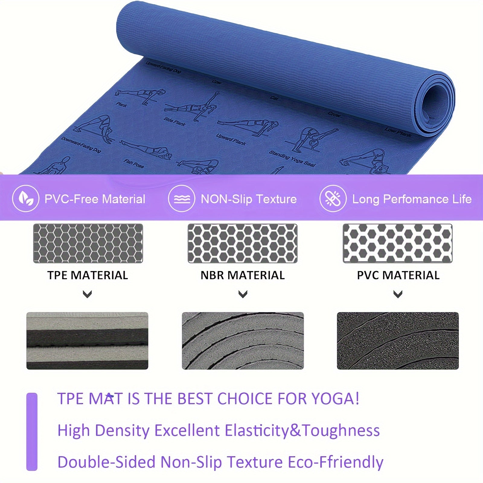 6mm TPE Yoga Mat Non slip Fitness Mat w/ Carrying Strap for Gymnastics Pilates
