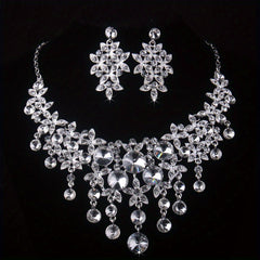 Atmospheric Bride Wedding Set Rhinestone Necklace Earrings