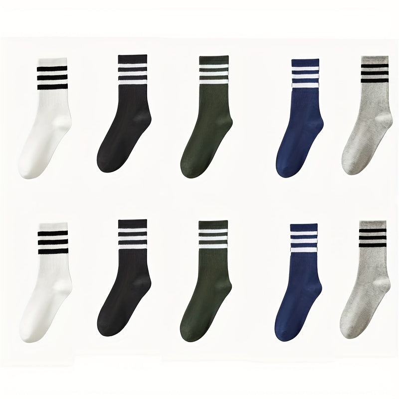 10 Pairs Striped Sports Socks Mid Tube Womens Stockings