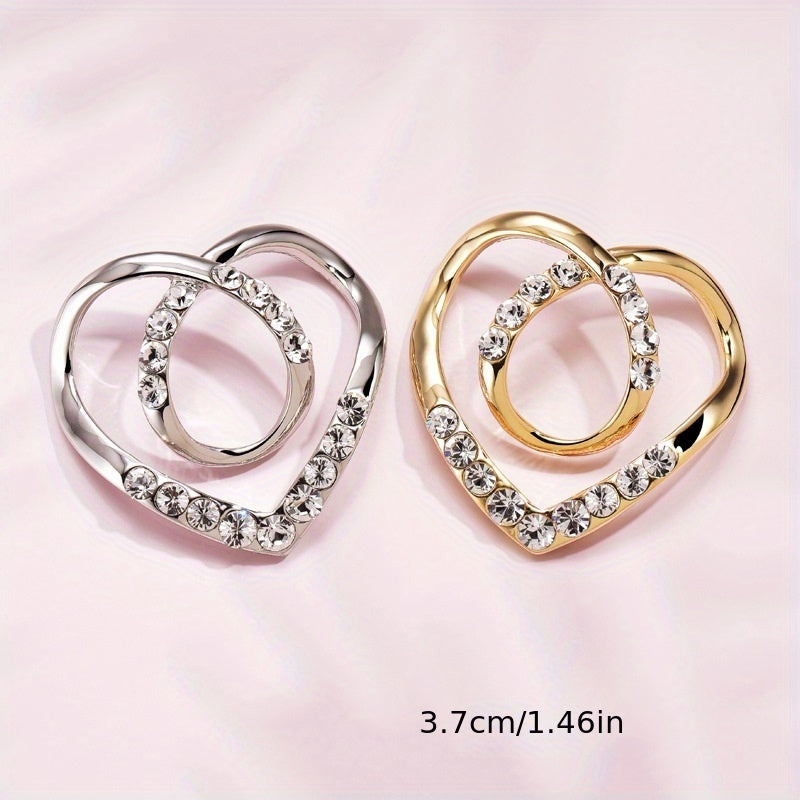 2pcs Heart Shape Scarf Buckle Rhinestone Clothing Ring