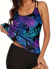  Tropical Print Tankini Set Cami Top & Shorts Swimsuit