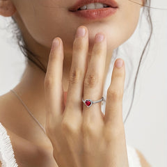 925 Silver Red Love Faux Gemstone Ring Wedding Banquet Jewelry Gift