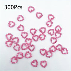300Pcs Colorful Hollow Pearly Heart Pearl Nail Charm Acrylic Heart Decoration