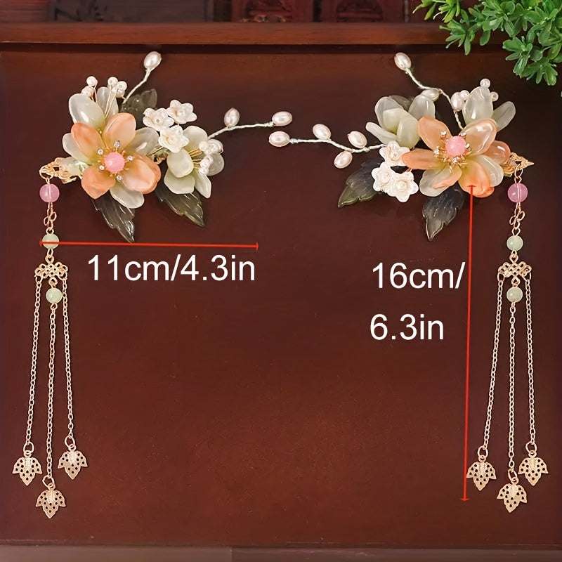 Chinese Style Flower Hair Clip With Pendant Bridal Wedding Hair Accessories