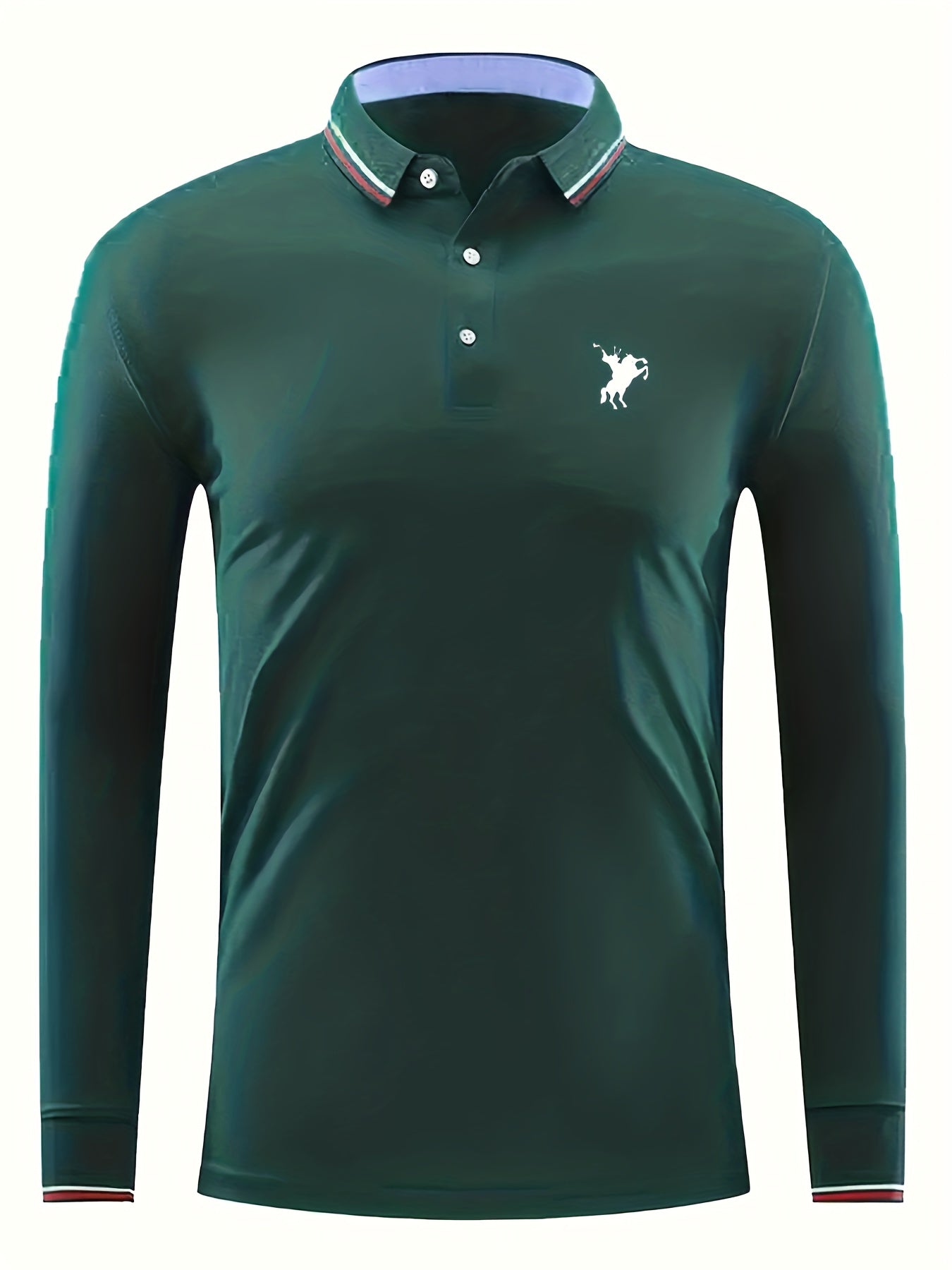 Men's Horse Riding Print Casual Button Up Long Sleeve Polo Shirt