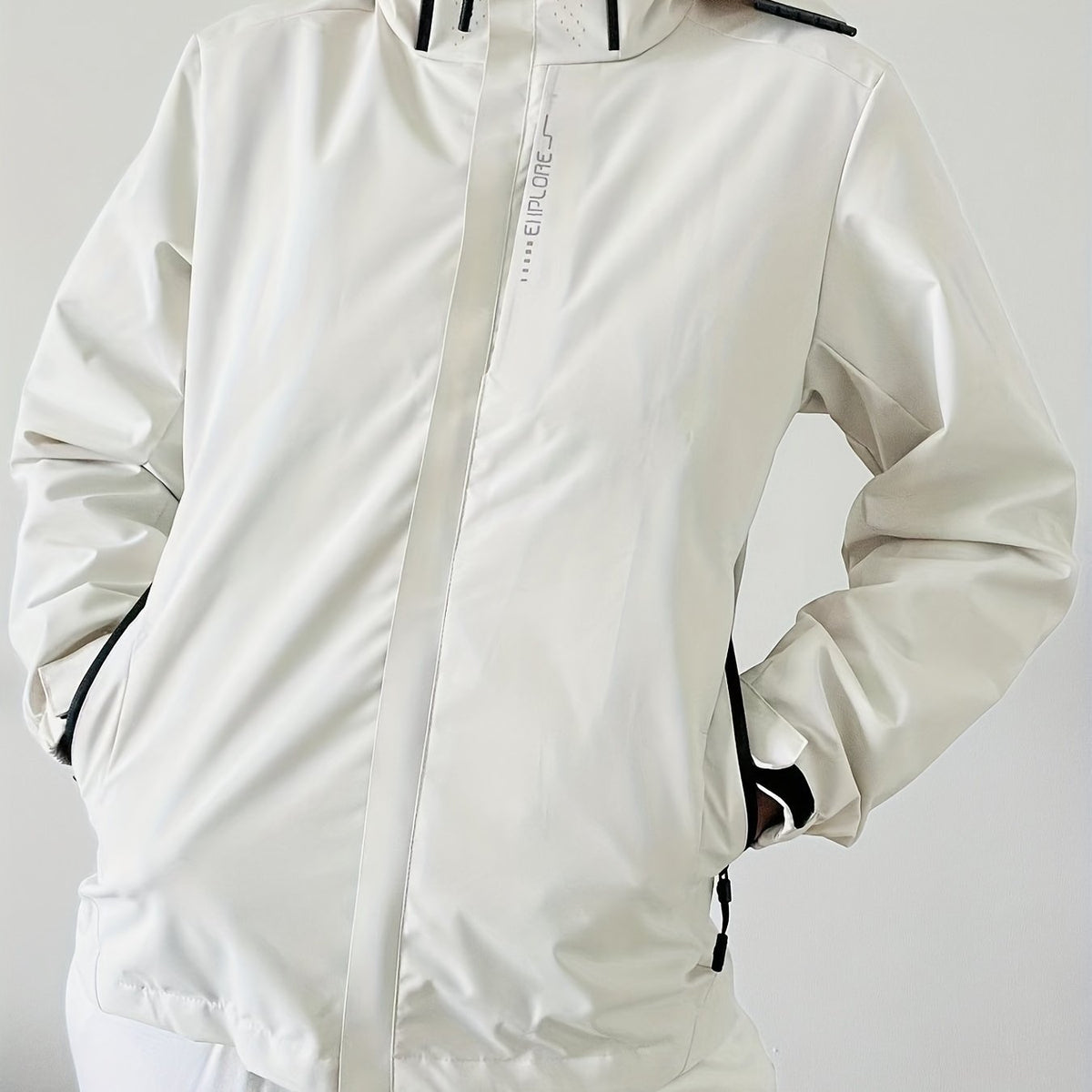 Hooded Waterproof Outdoor Jacket Long Sleeves with Zipper Pockets