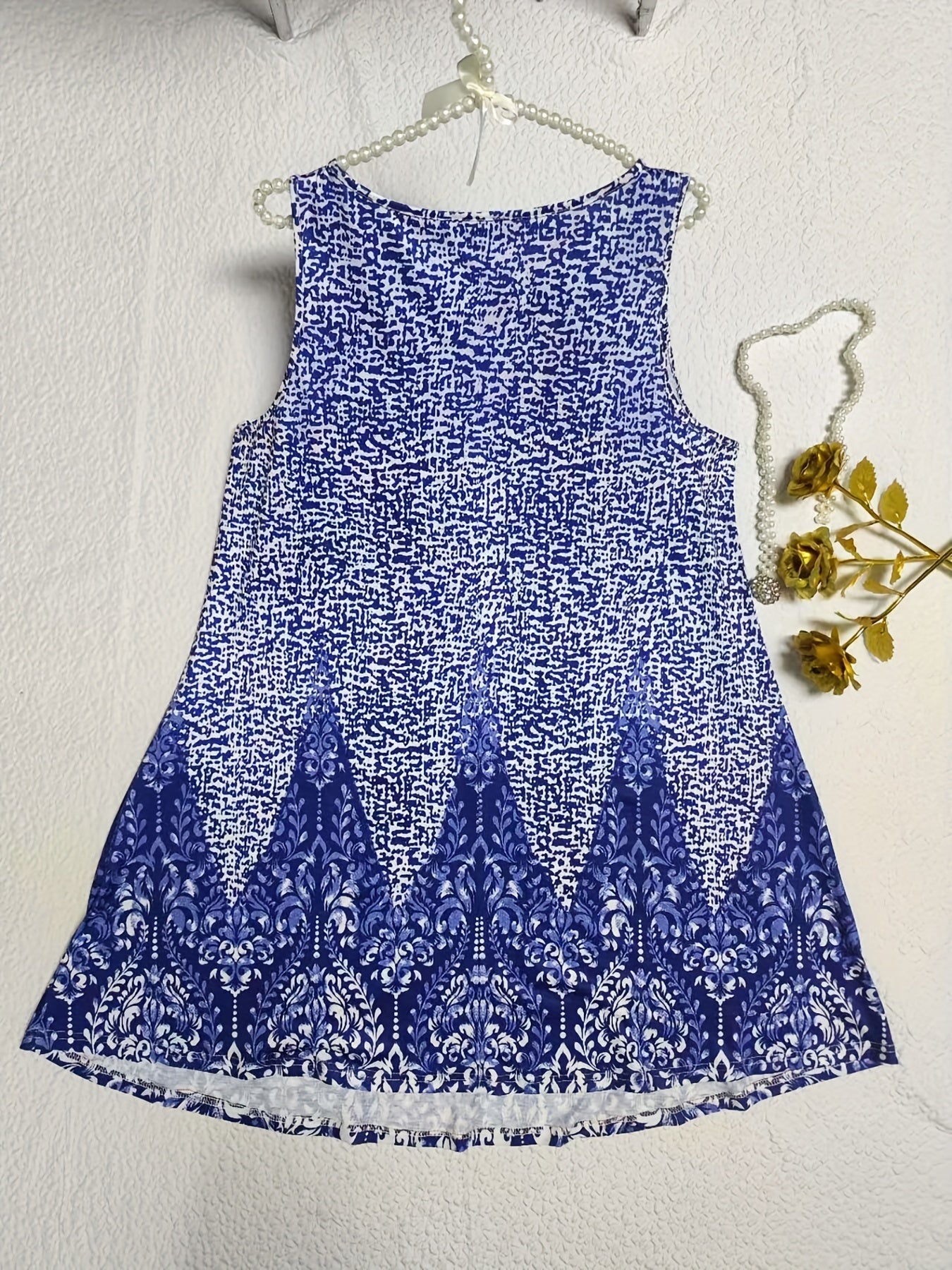  Colorblock Damask Print Tank Dress with Cut Out Ring Detail