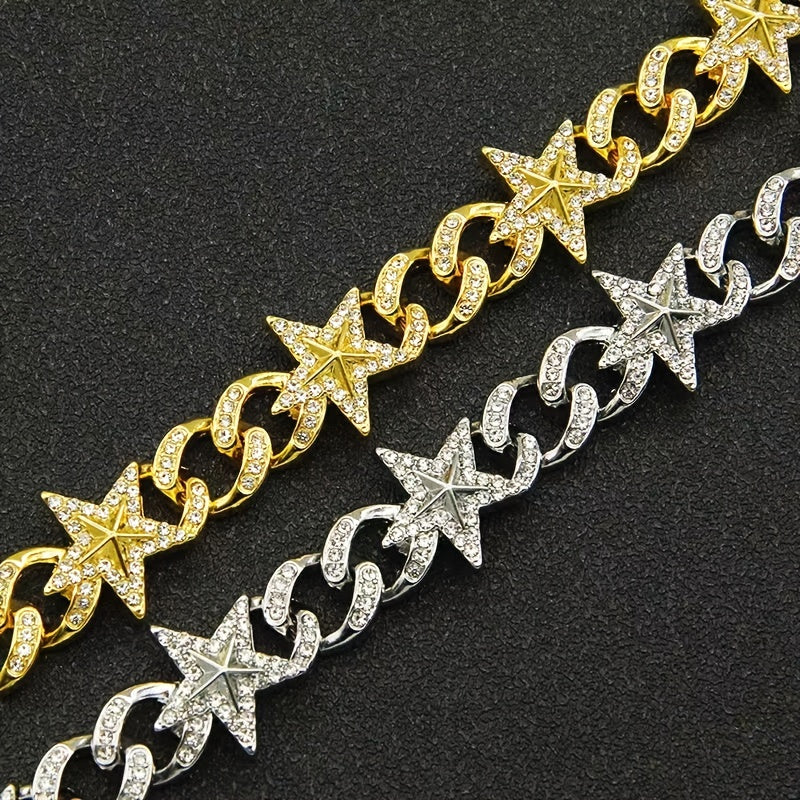 Cuban Hip Hop Artificial Diamond Pentagram Chain Necklace