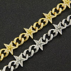 Cuban Hip Hop Artificial Diamond Pentagram Chain Necklace