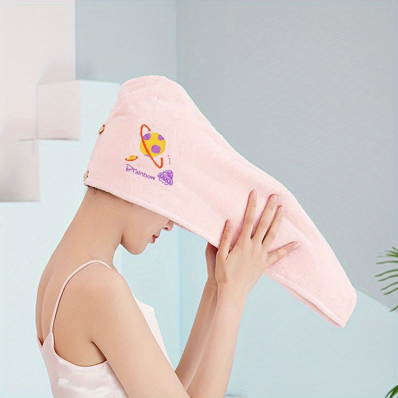 Embroidered Hair Towel Soft Hair Drying Cap Highly Absorbent Hair Wrap Towel