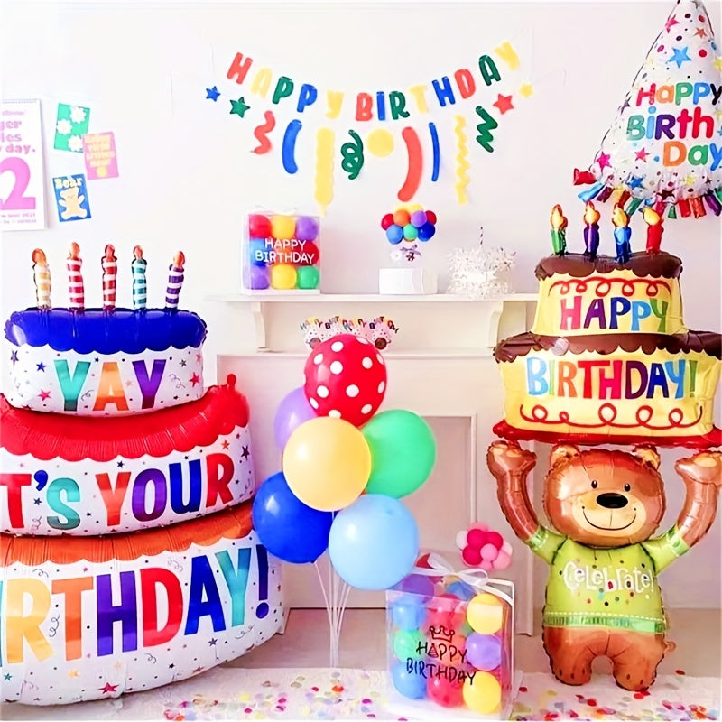 3 Layer Cake Aluminum Balloon Birthday Party Decoration with Colorful Candle