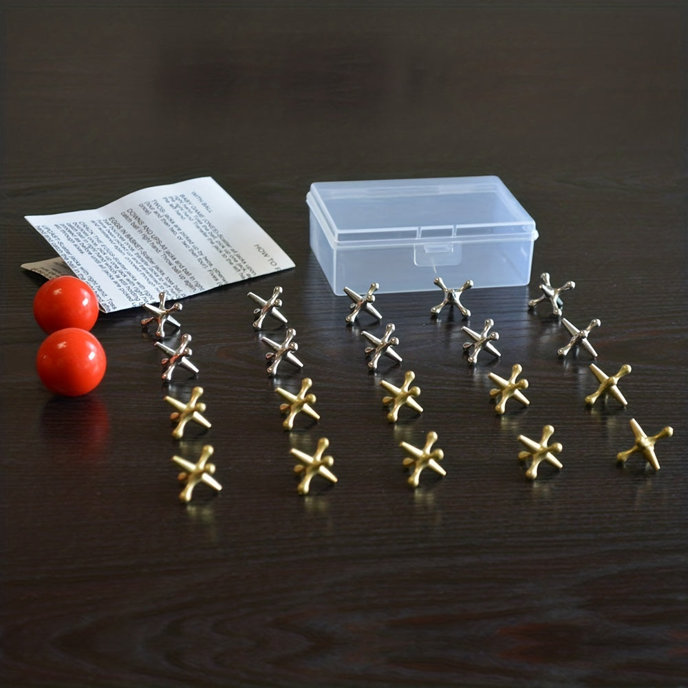 Retro Metal Jacks Game Set for Kids & Adults - 23pcs in Storage Box