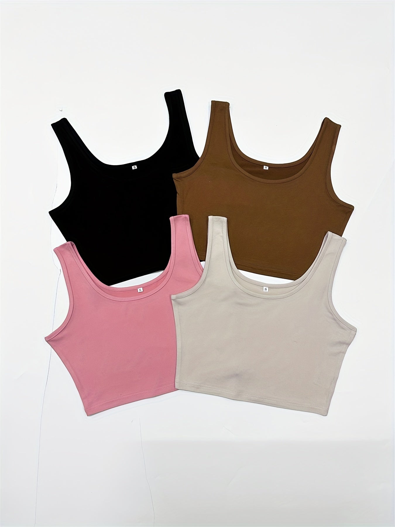 Basic 4 Packs Crop Tank Tops Casual Sleeveless Square Neck Women's Clothing