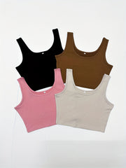 Basic 4 Packs Crop Tank Tops Casual Sleeveless Square Neck Women's Clothing