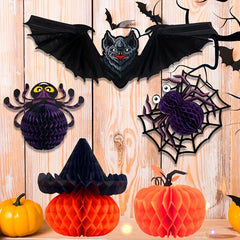 Halloween Bat Party Decoration Ghost Spider Pumpkin Hat Honeycomb Pendant