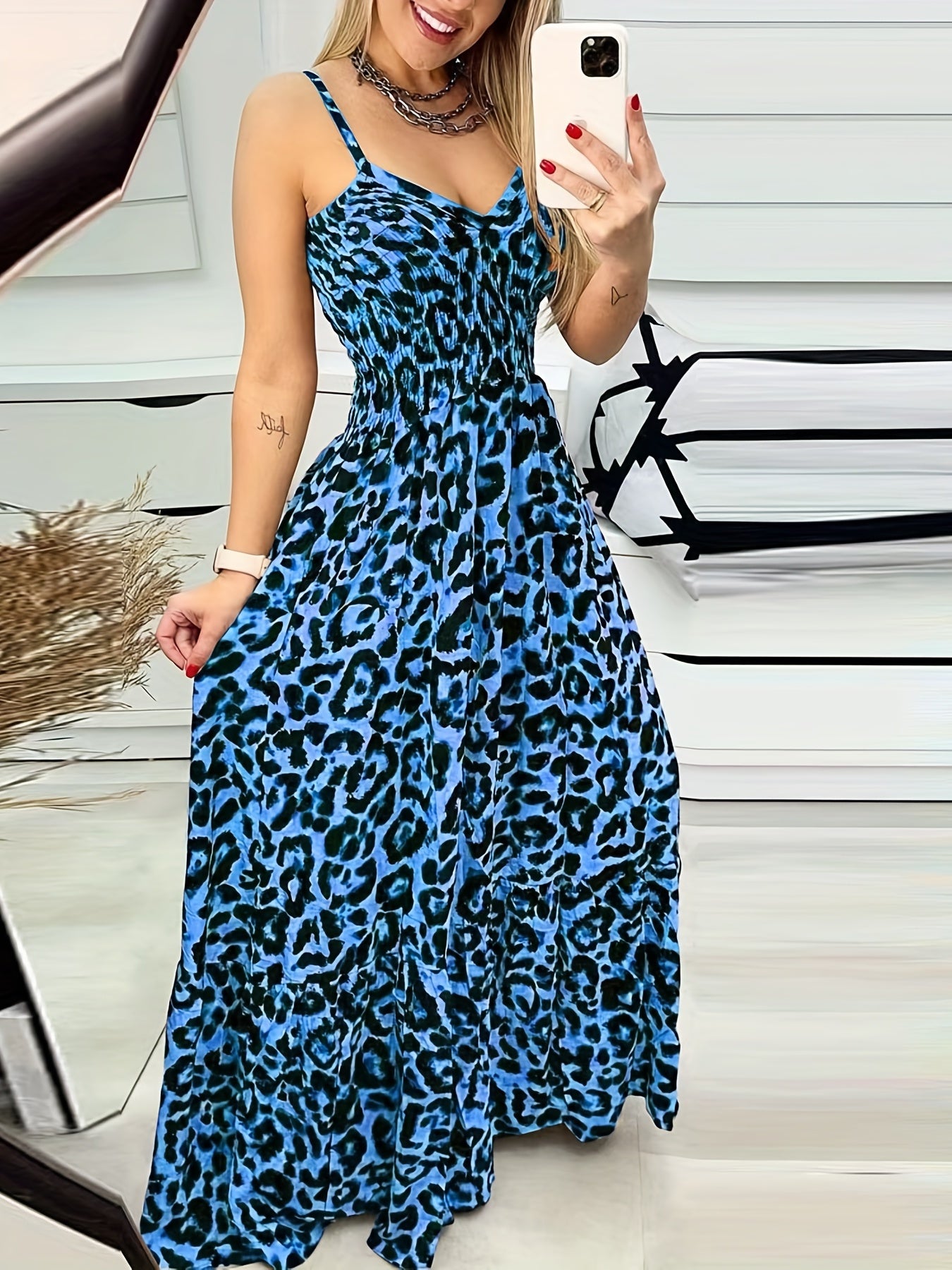  Sexy Leopard Print Nipped Waist Maxi Dress
