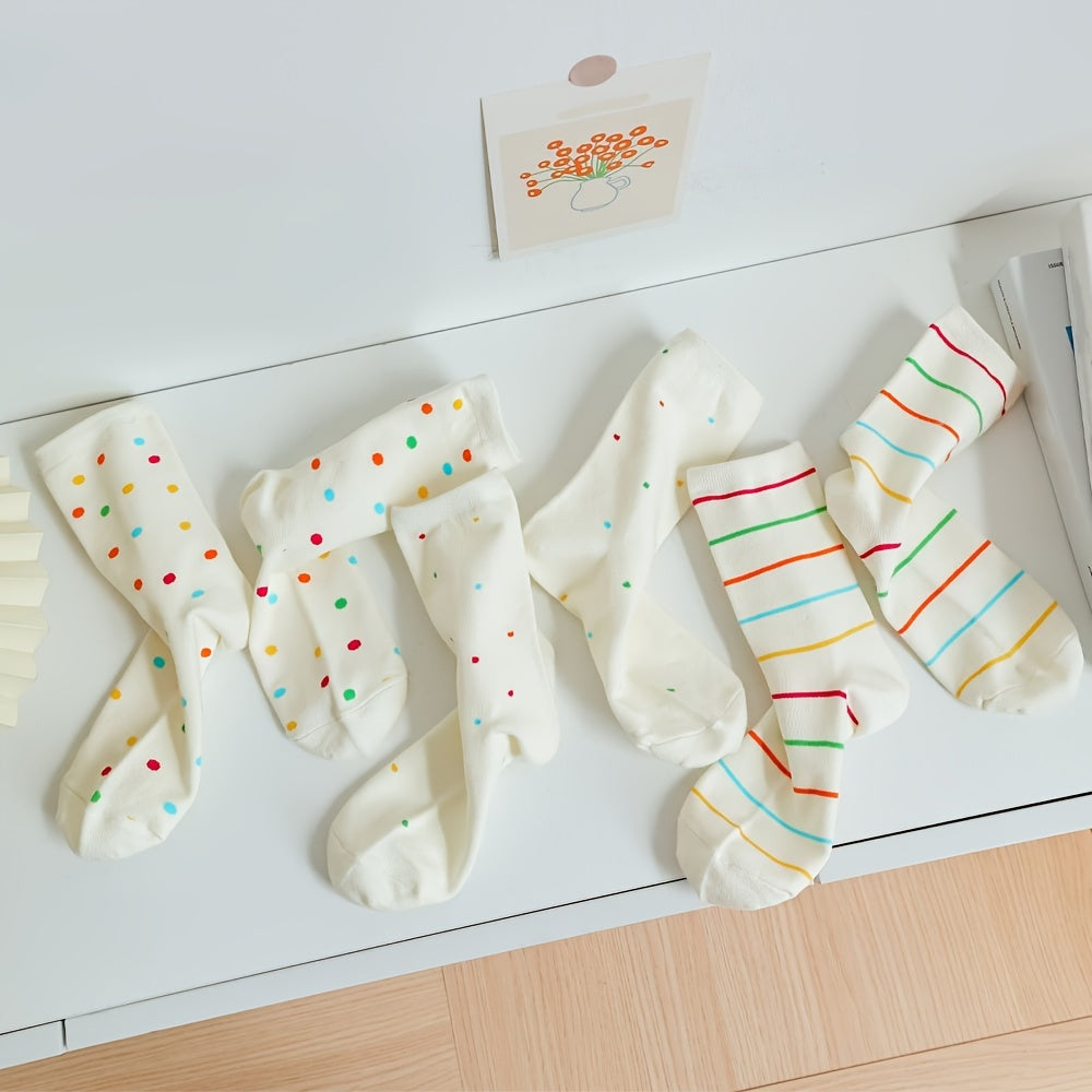 3 Pairs Polka Dot & Stripe Print Socks Women's Stockings