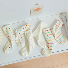 3 Pairs Polka Dot & Stripe Print Socks Women's Stockings