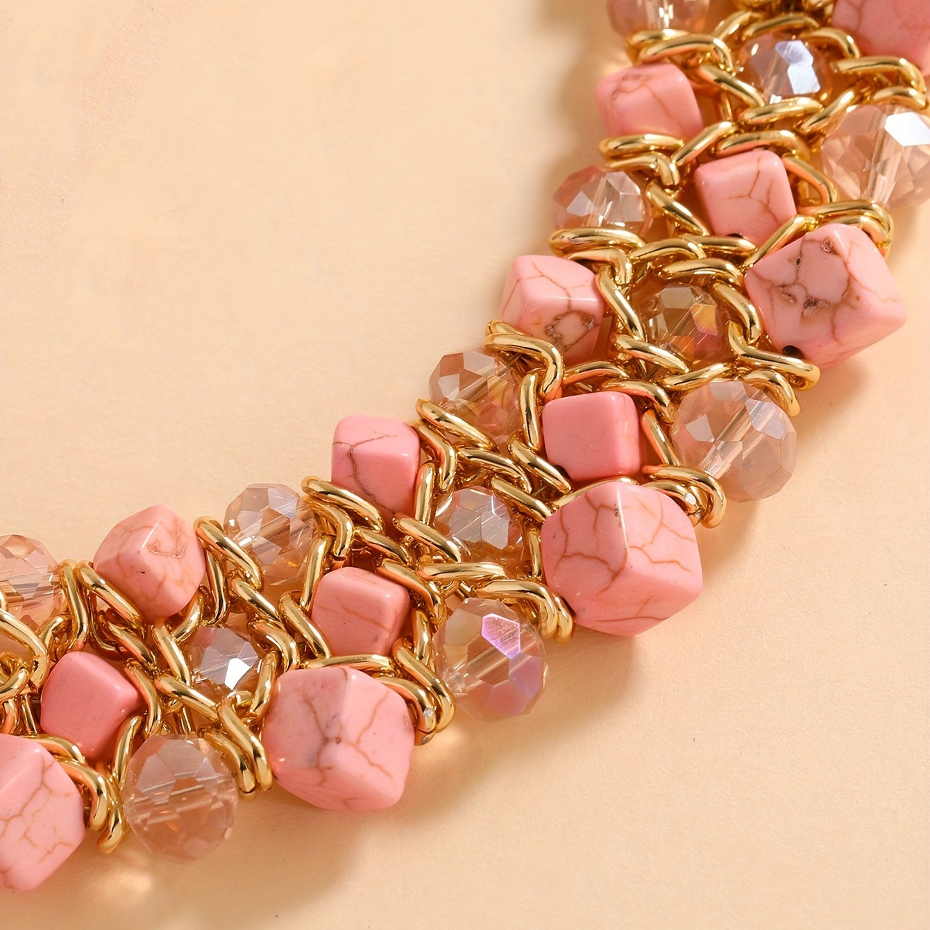 Crystal & Turquoise Cube Necklace Chunky Chain Jewelry