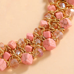Crystal & Turquoise Cube Necklace Chunky Chain Jewelry