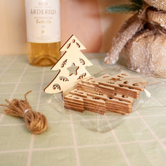 10pcs Engraved Christmas Tree Ornaments Snowflake Wood Chips Cartoon Baubles
