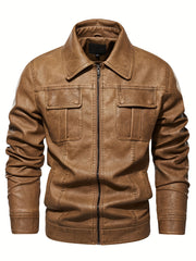 Men's Retro PU Leather Jacket Zip Up Lapel