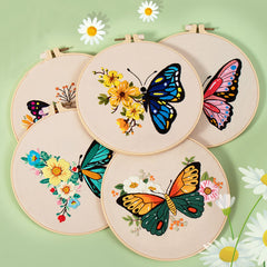 DIY Embroidery Kit Flower Butterfly Pattern Decoration Printed Fabrics Threads