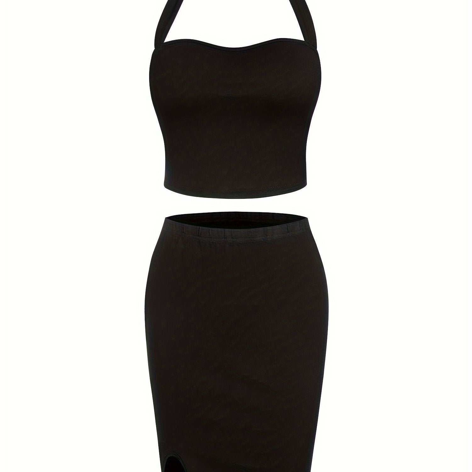  Halter Neck Backless Crop Top & Slim Fit Skirt Set