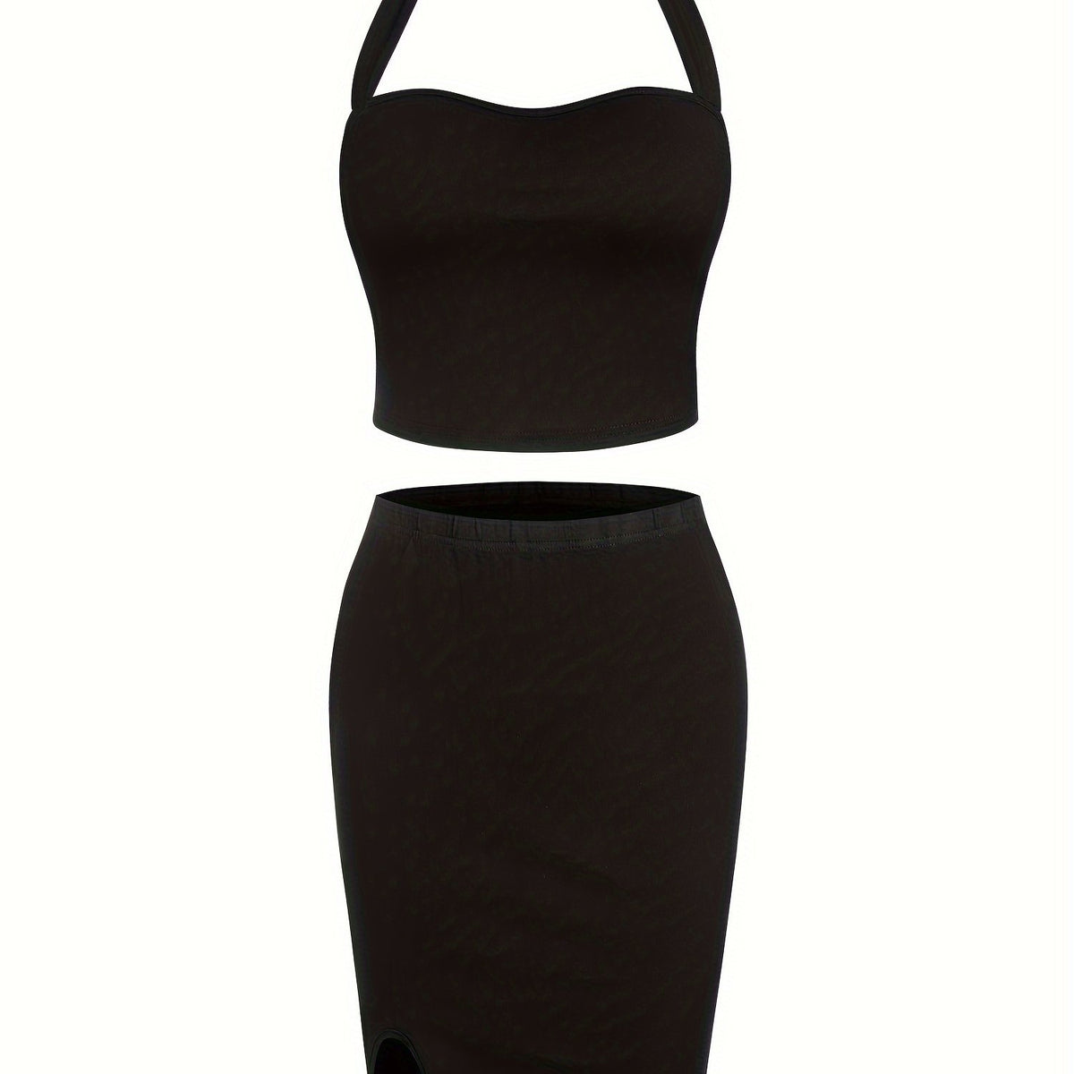  Halter Neck Backless Crop Top & Slim Fit Skirt Set