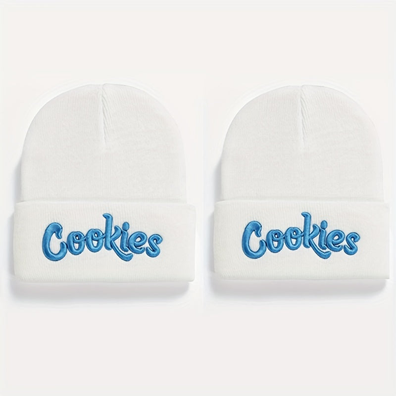 2pcs Letter Embroidery Beanie Cap Hip Hop Knit Hat Warm Skull Cap