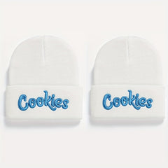2pcs Letter Embroidery Beanie Cap Hip Hop Knit Hat Warm Skull Cap