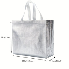 4pcs Glossy Reusable Grocery Bags Non woven Shopping Tote Bags Silver