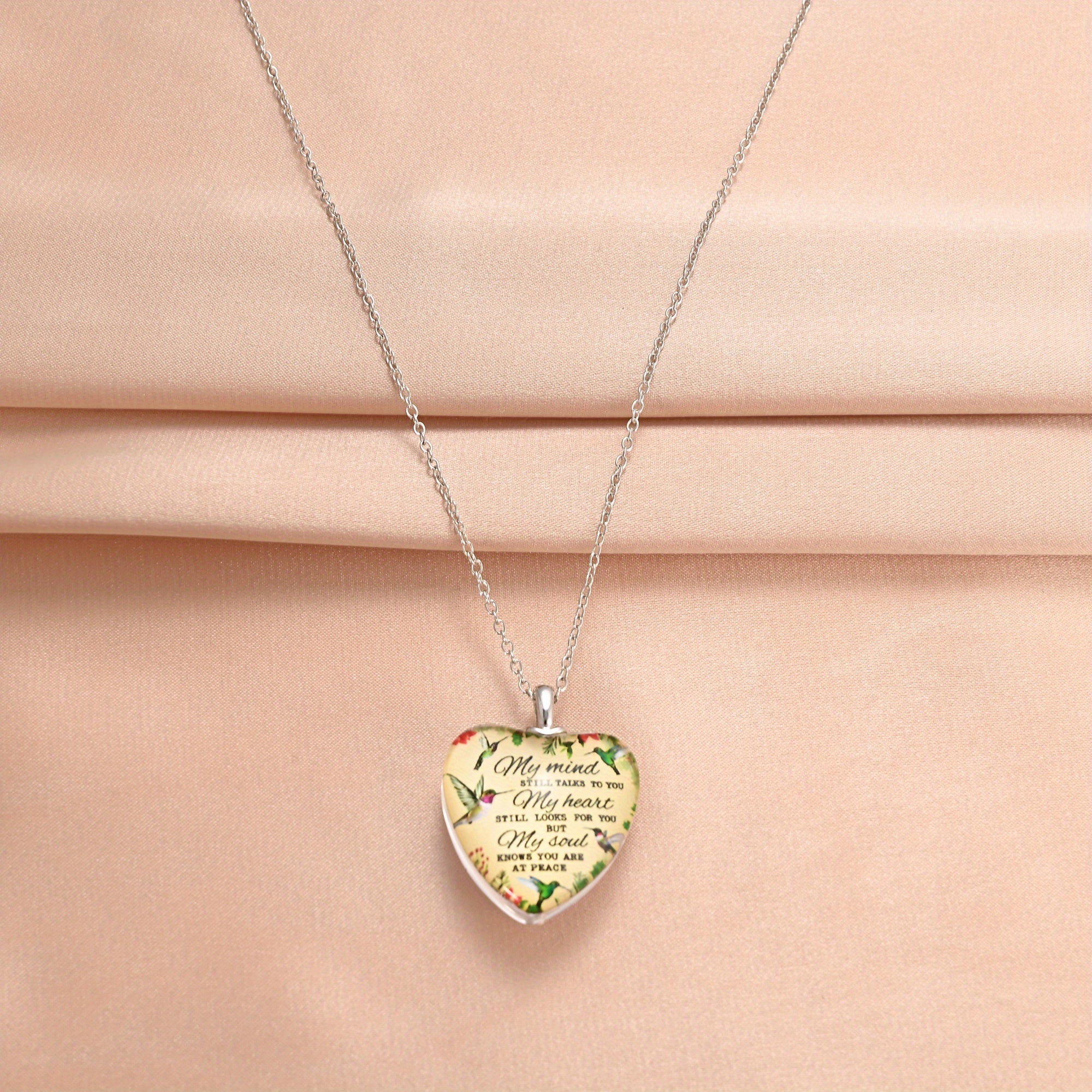 Love Heart Pendant Necklace With Bird Pattern Holiday Party Jewelry