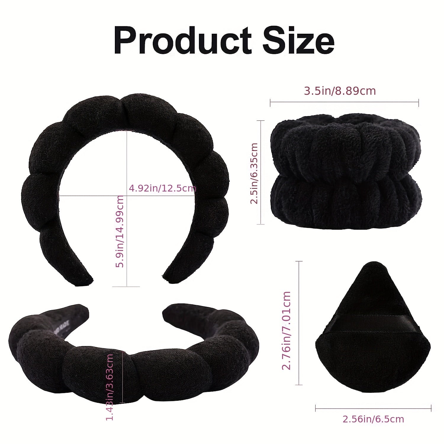 7 Pcs Spa Hair Accessories Headband Makeup Sponge Wristband for Women