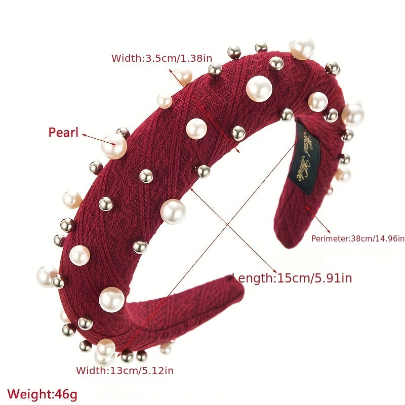 Faux Pearl Beading Knitted Headband