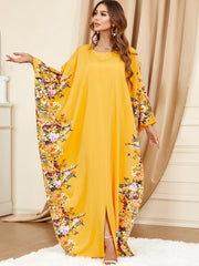  Floral Print Party Abaya Dress with Split Kaftan Design