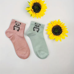 5 Pairs Panda Rhinestone Socks Crew Short Socks Women's Stockings